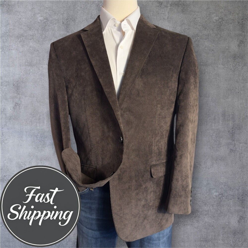 CHAPS Mens CORDUROY Blazer 44R Brown Sport Coat Two Button Suit Jacket